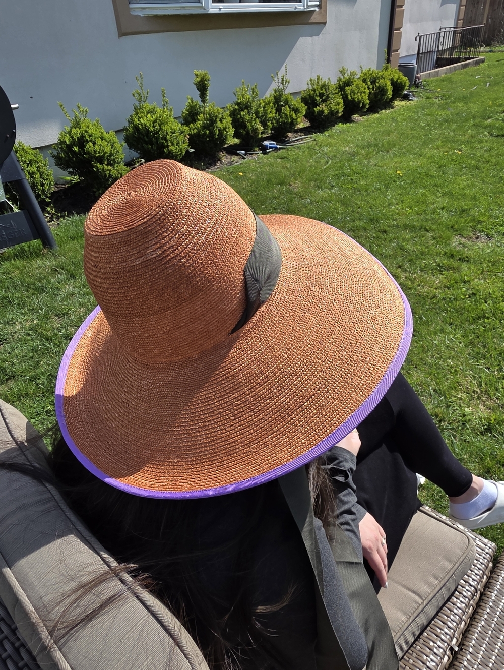 Wide-Brim Straw Sun Hat with Purple Trim, Lola Hats